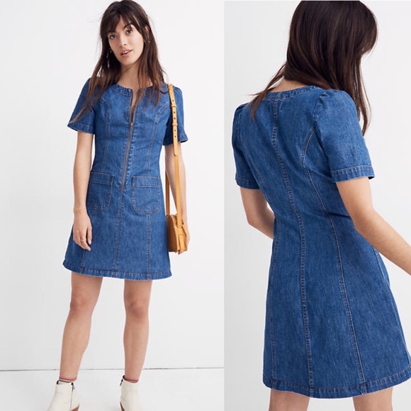 madewell denim a line zip dress